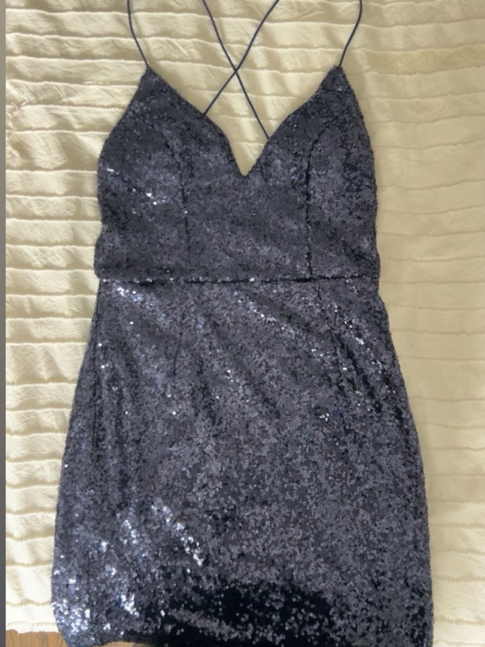 Hello Molly Navy Sequin Spaghetti Strap Mini Dress